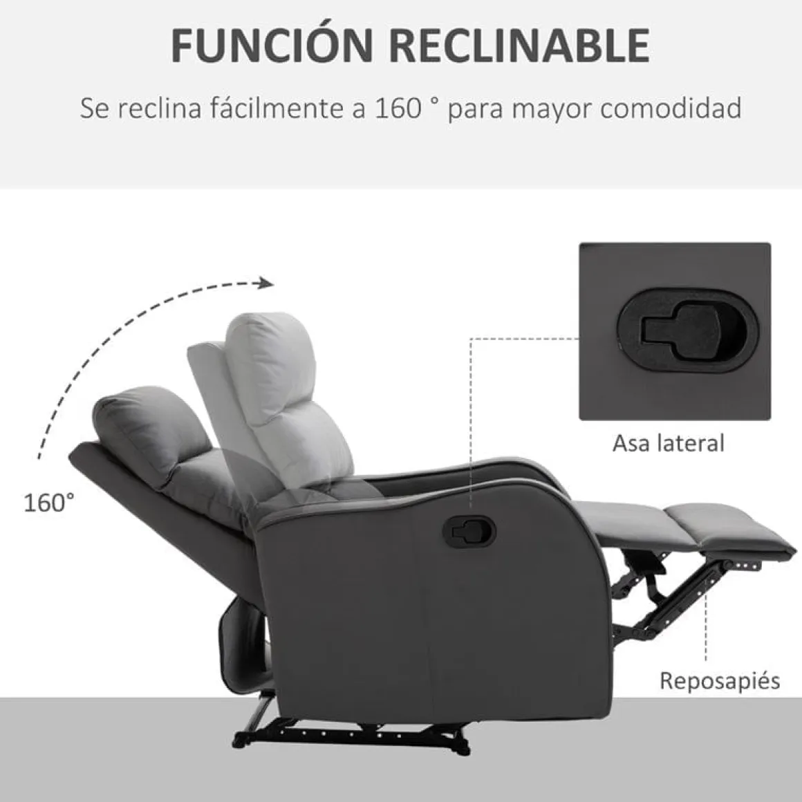 Sillón relax Homcom reclinación manual+reposapiés retráctil 100x65x89 cm