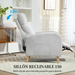 Sillón relax Leo Homcom reclinación manual + reposapiés retráctil gris 106x68x90 cm