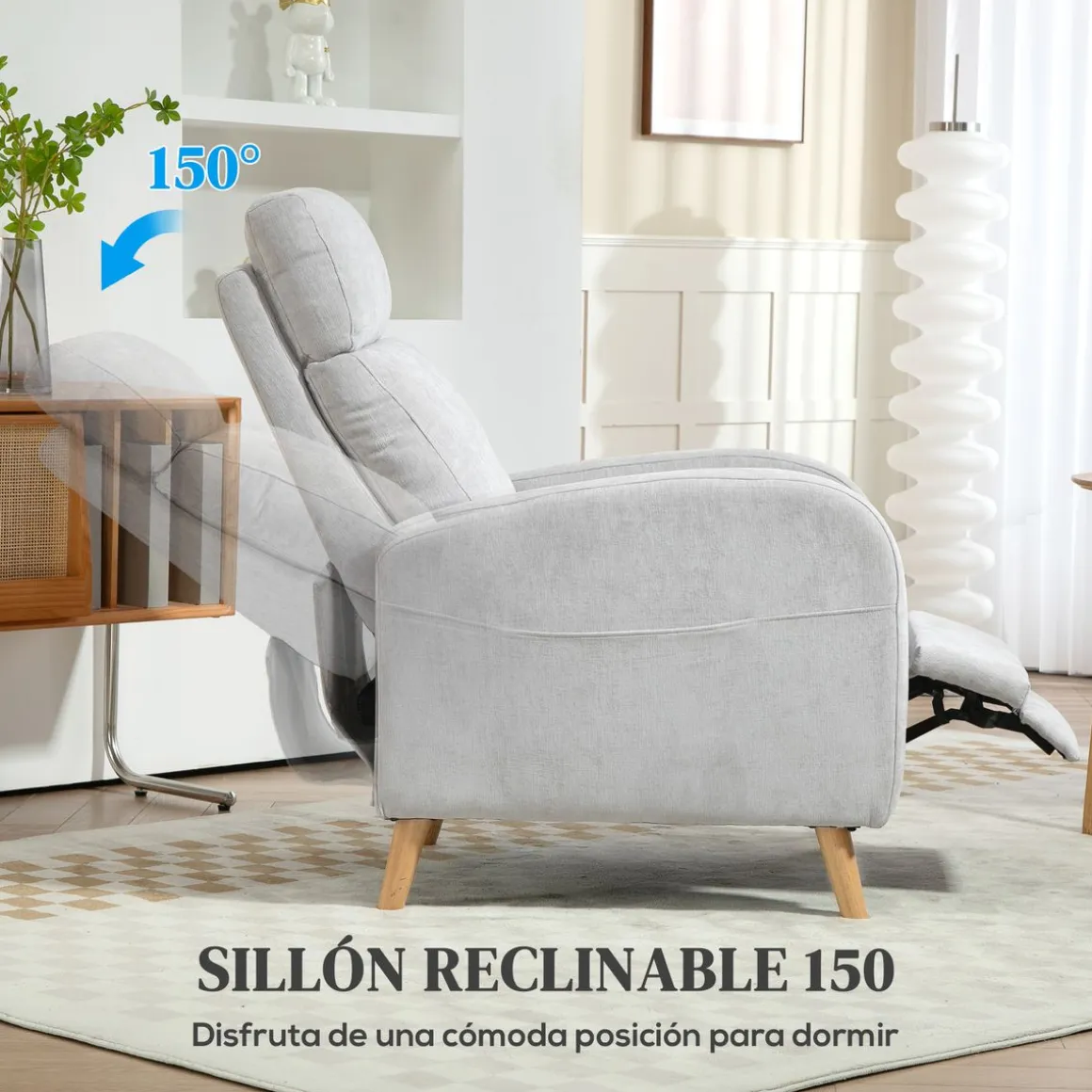 Sillón relax Leo Homcom reclinación manual + reposapiés retráctil gris 106x68x90 cm