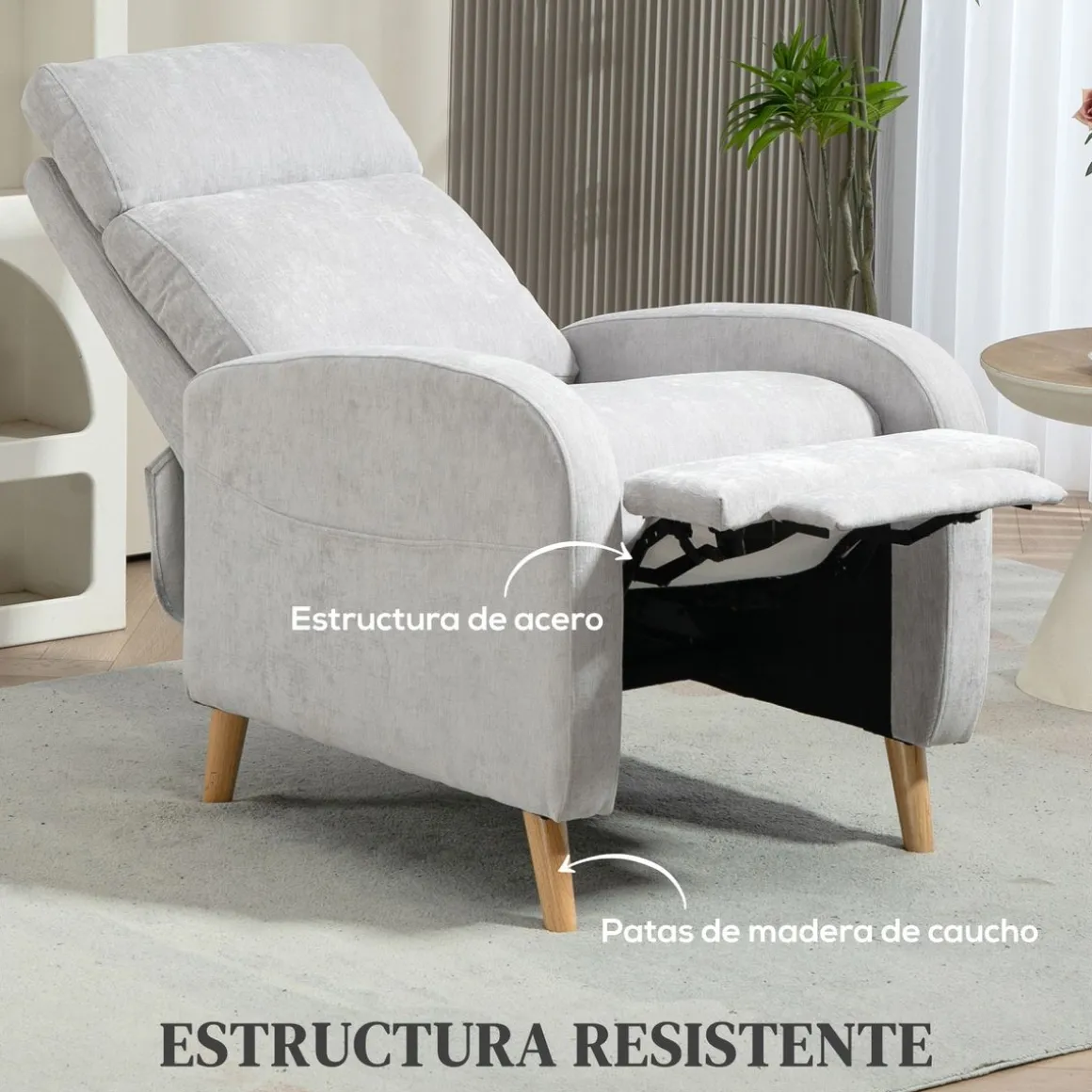 Sillón relax Leo Homcom reclinación manual + reposapiés retráctil gris 106x68x90 cm