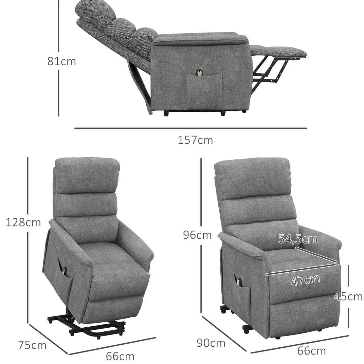 Sillón relax Marcelo Homcom reclinable sistema de elevación y mando a distancia 96x66x90 cm