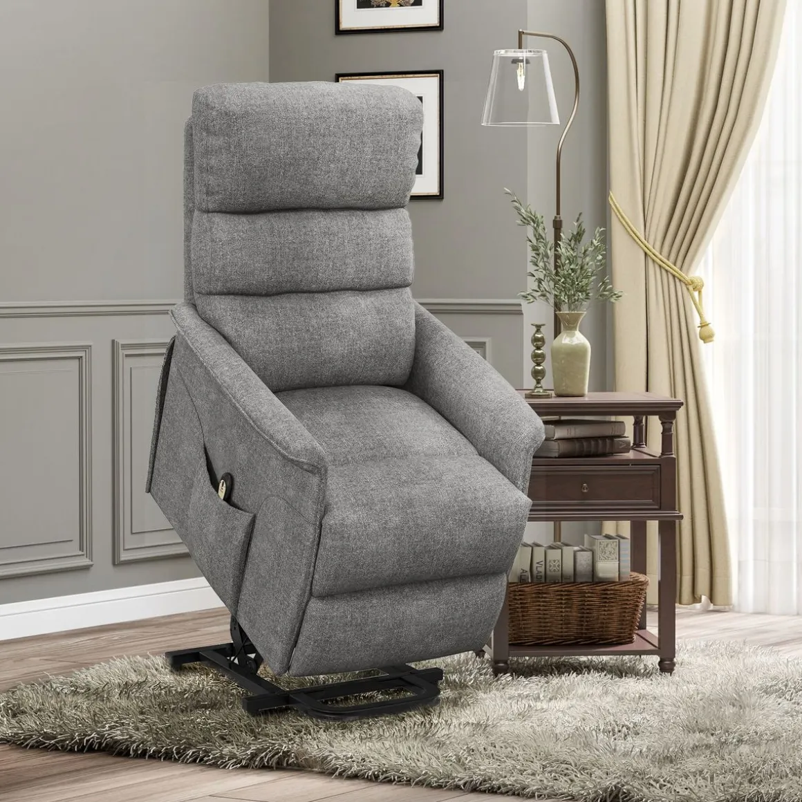 Sillón relax Marcelo Homcom reclinable sistema de elevación y mando a distancia 96x66x90 cm