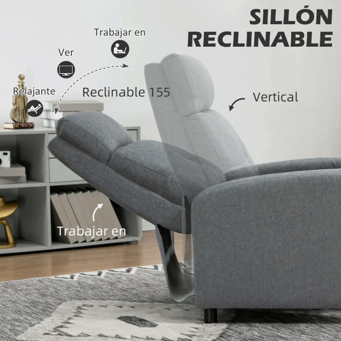 Sillón relax Maverick reclinable gris