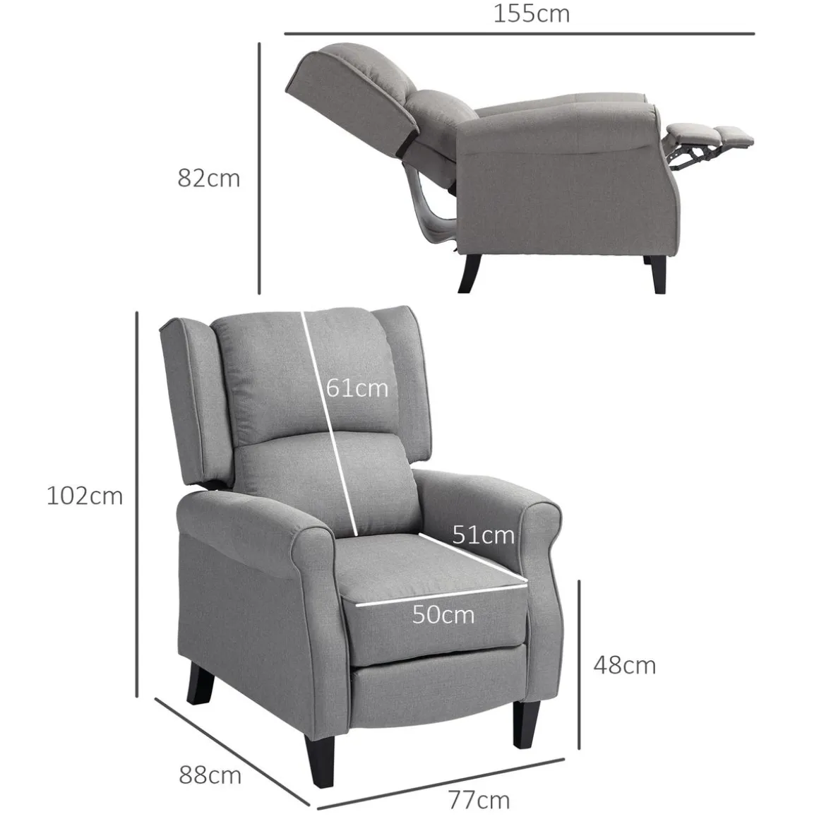 Sillón relax Petite Homcom reclinable gris 102x77x88 cm