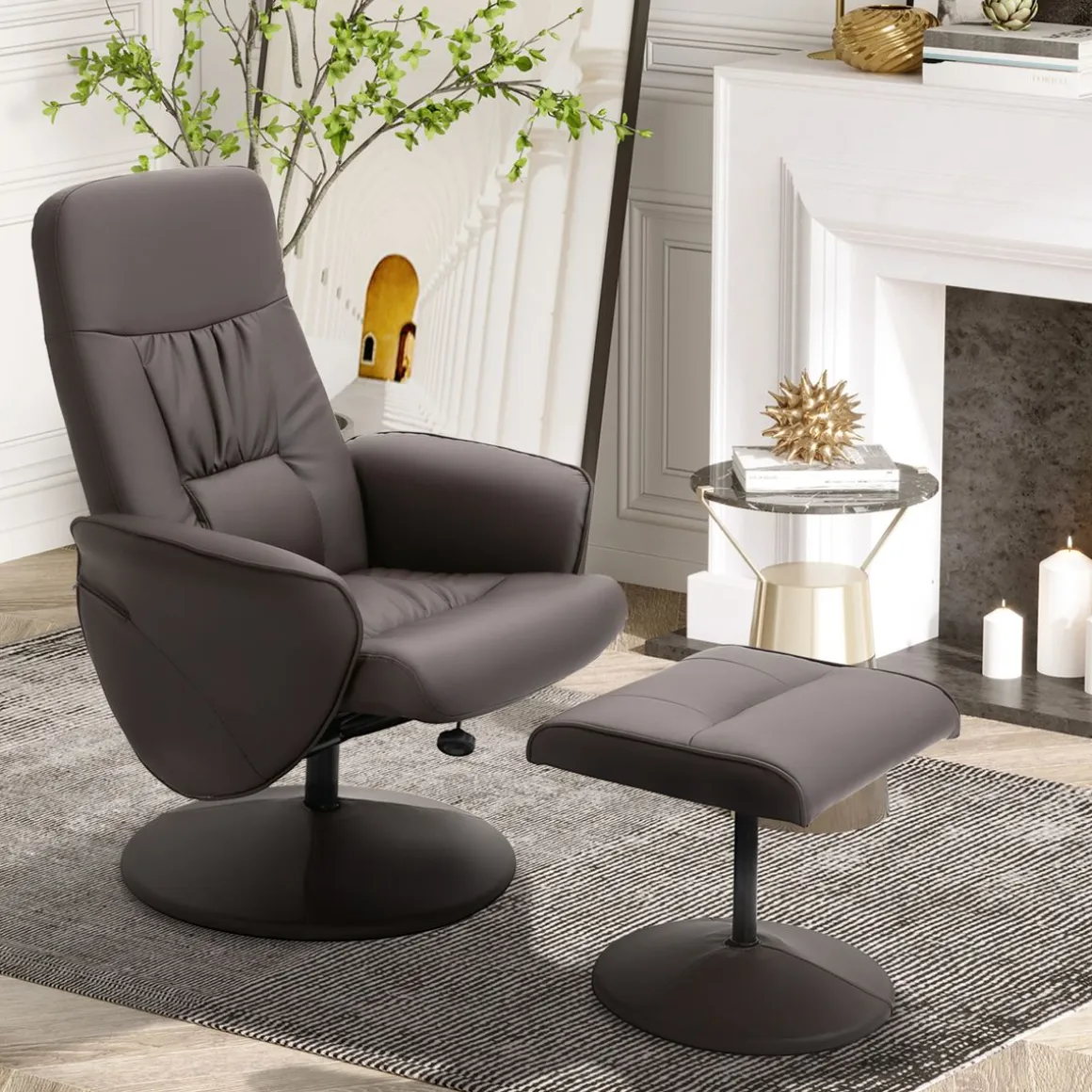 Sillón relax Vole Homcom con taburete respaldo reclinable marrón 101x76x81 cm