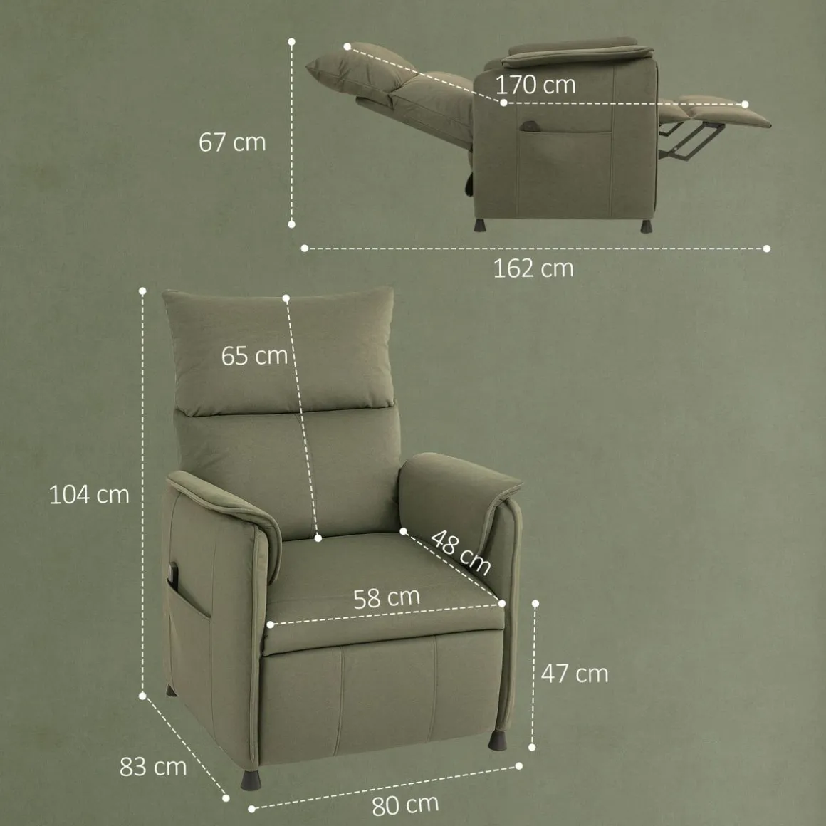 Sillón Rui Homcom reclinable con reposapiés 104x80x83 cm