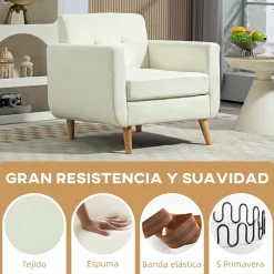 Sillón Sere Homcom asiento acolchado + reposabrazos crema 75x78x70 cm