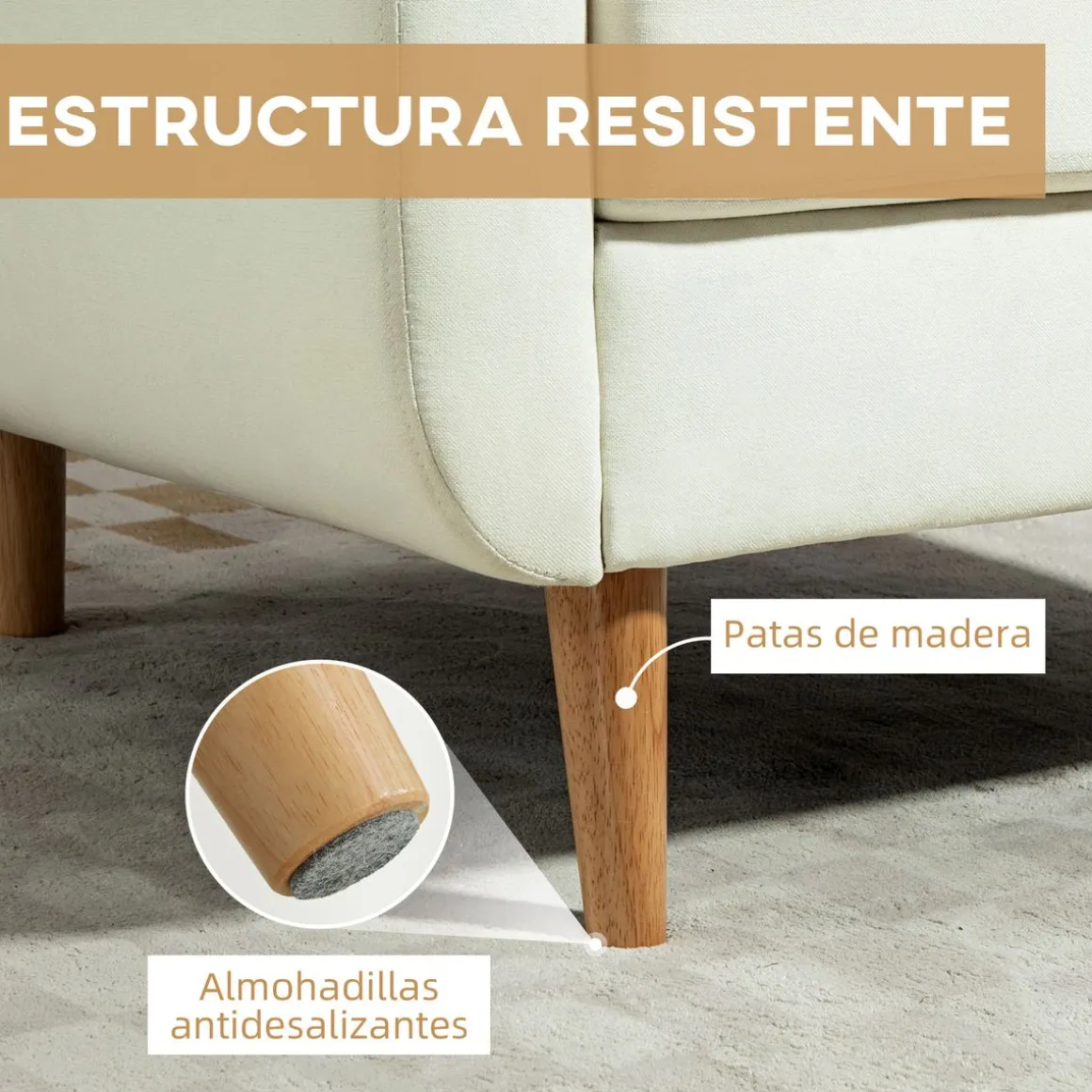 Sillón Sere Homcom asiento acolchado + reposabrazos crema 75x78x70 cm