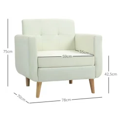 Sillón Sere Homcom asiento acolchado + reposabrazos crema 75x78x70 cm