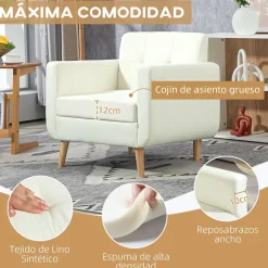 Sillón Sere Homcom asiento acolchado + reposabrazos crema 75x78x70 cm