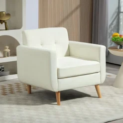 Sillón Sere Homcom asiento acolchado + reposabrazos crema 75x78x70 cm