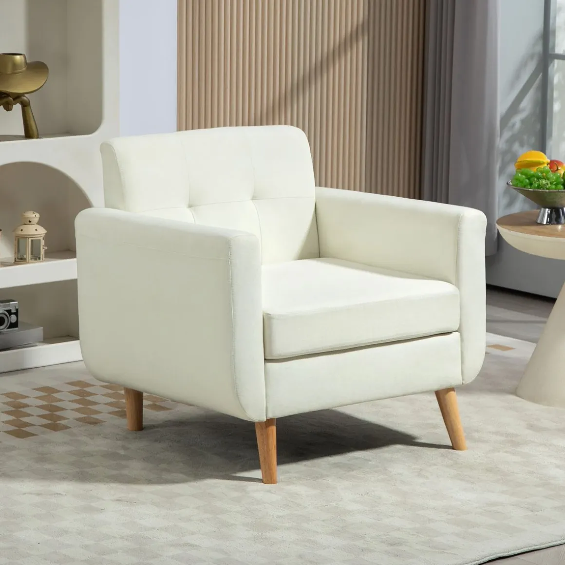 Sillón Sere Homcom asiento acolchado + reposabrazos crema 75x78x70 cm