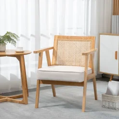 Sillón Topacio Homcom respaldo ratán natural/beige 78x63x69 cm
