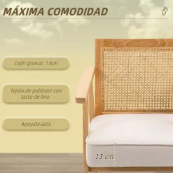 Sillón Topacio Homcom respaldo ratán natural/beige 78x63x69 cm