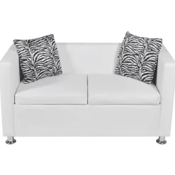 Sofá 2 plazas cuero con 2 cojines blanco 63x120x62,5 cm
