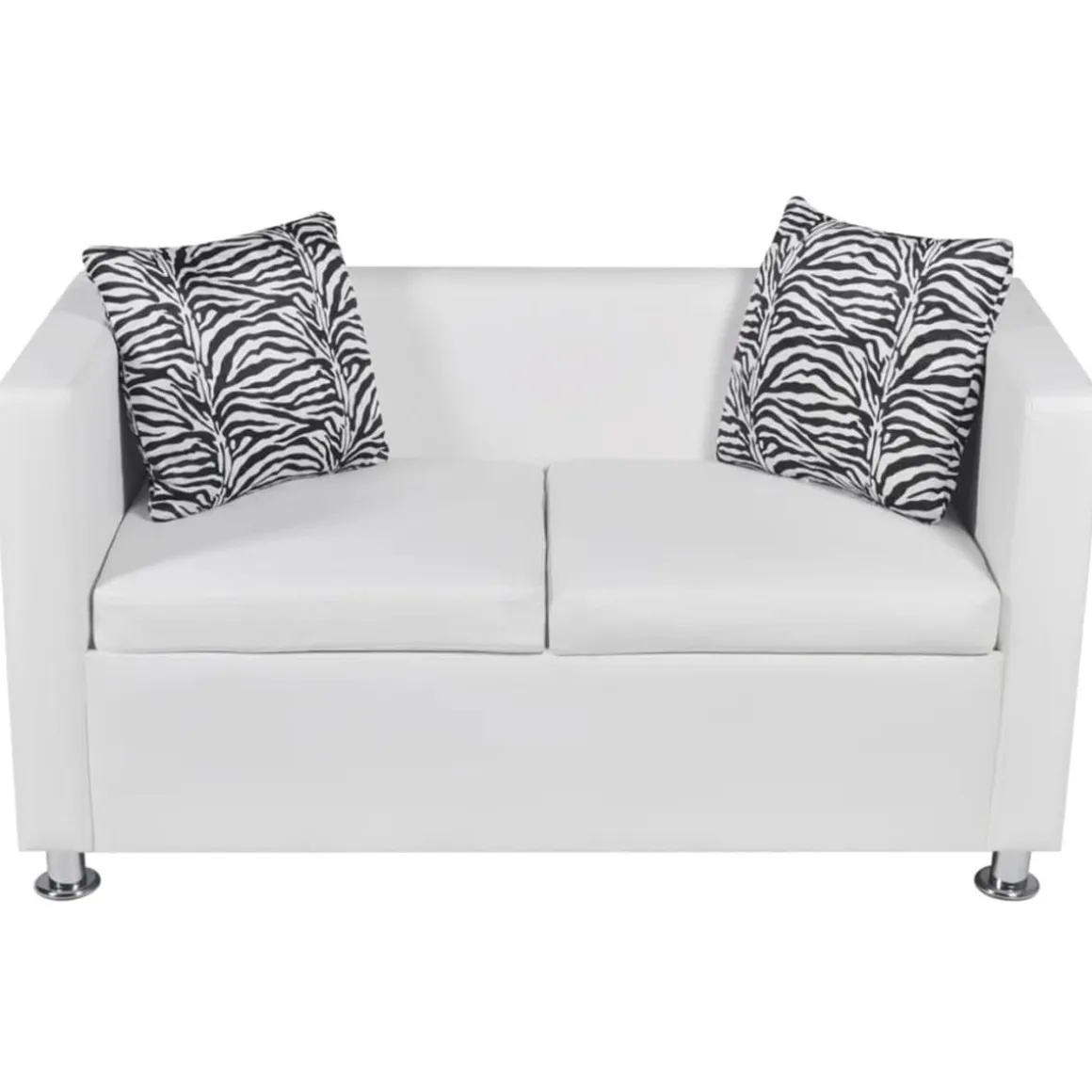 Sofá 2 plazas cuero con 2 cojines blanco 63x120x62,5 cm