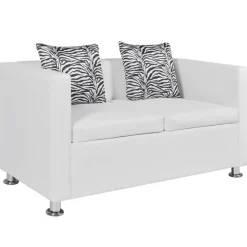 Sofá 2 plazas cuero con 2 cojines blanco 63x120x62,5 cm