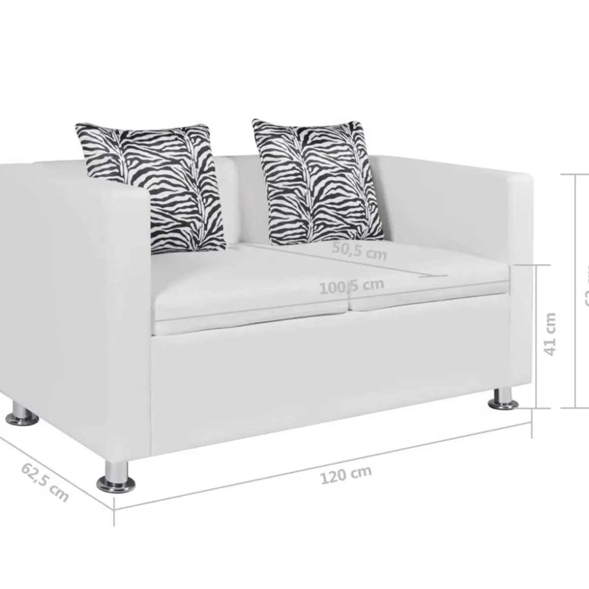 Sofá 2 plazas cuero con 2 cojines blanco 63x120x62,5 cm