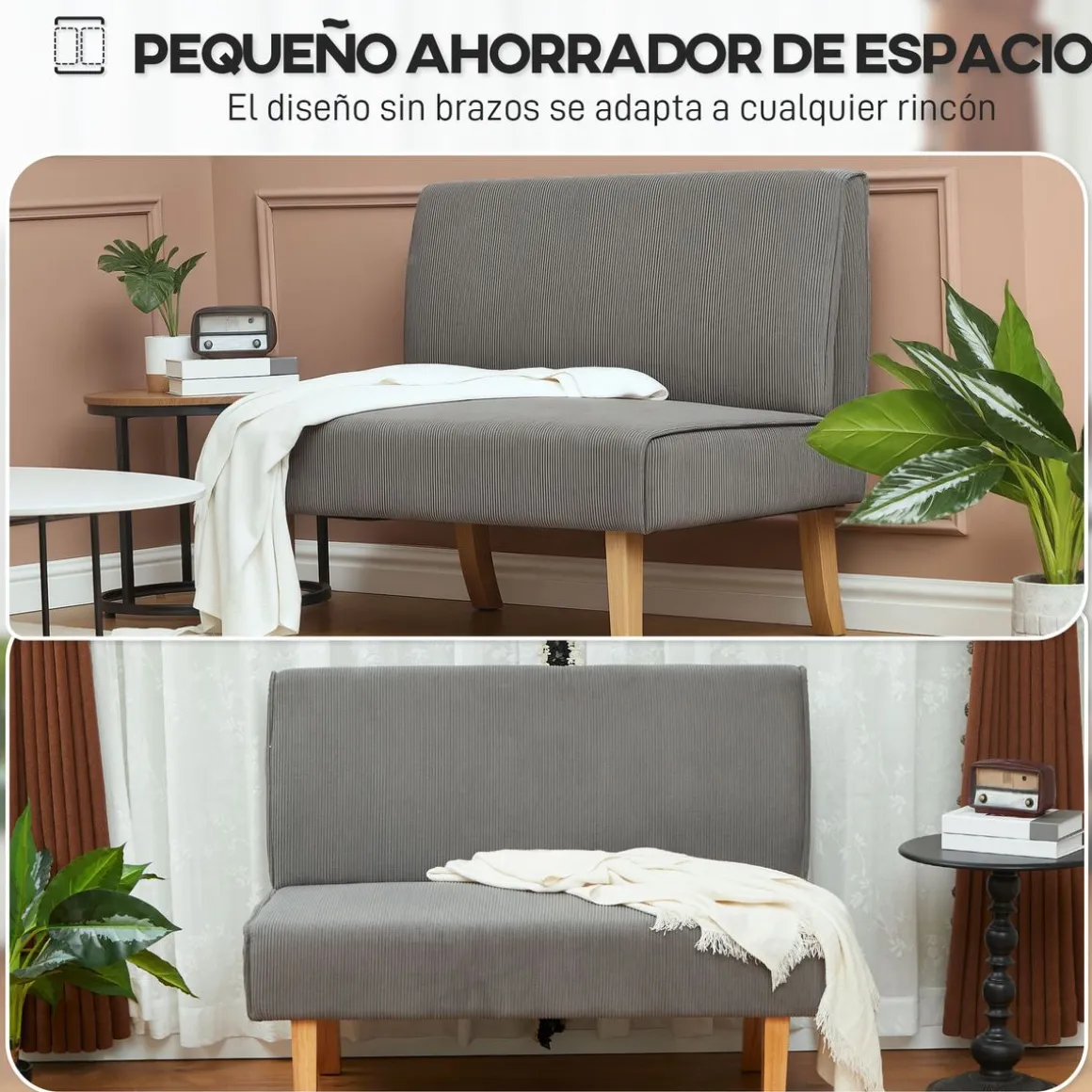 Sofá Ambar Homcom 2 plazas con 2 puertos de carga USB-C 85x110x60 cm