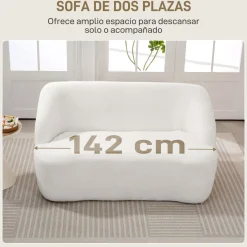 Sofá Ami Homcom 2 plazas tapizado borreguito blanco 73,5x142x85 cm