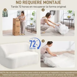 Sofá Ami Homcom 2 plazas tapizado borreguito blanco 73,5x142x85 cm