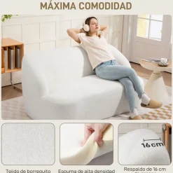 Sofá Ami Homcom 2 plazas tapizado borreguito blanco 73,5x142x85 cm