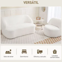Sofá Ami Homcom 2 plazas tapizado borreguito blanco 73,5x142x85 cm