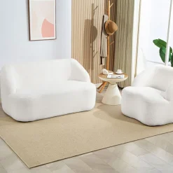 Sofá Ami Homcom 2 plazas tapizado borreguito blanco 73,5x142x85 cm