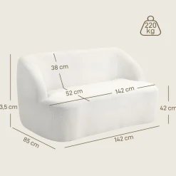 Sofá Ami Homcom 2 plazas tapizado borreguito blanco 73,5x142x85 cm