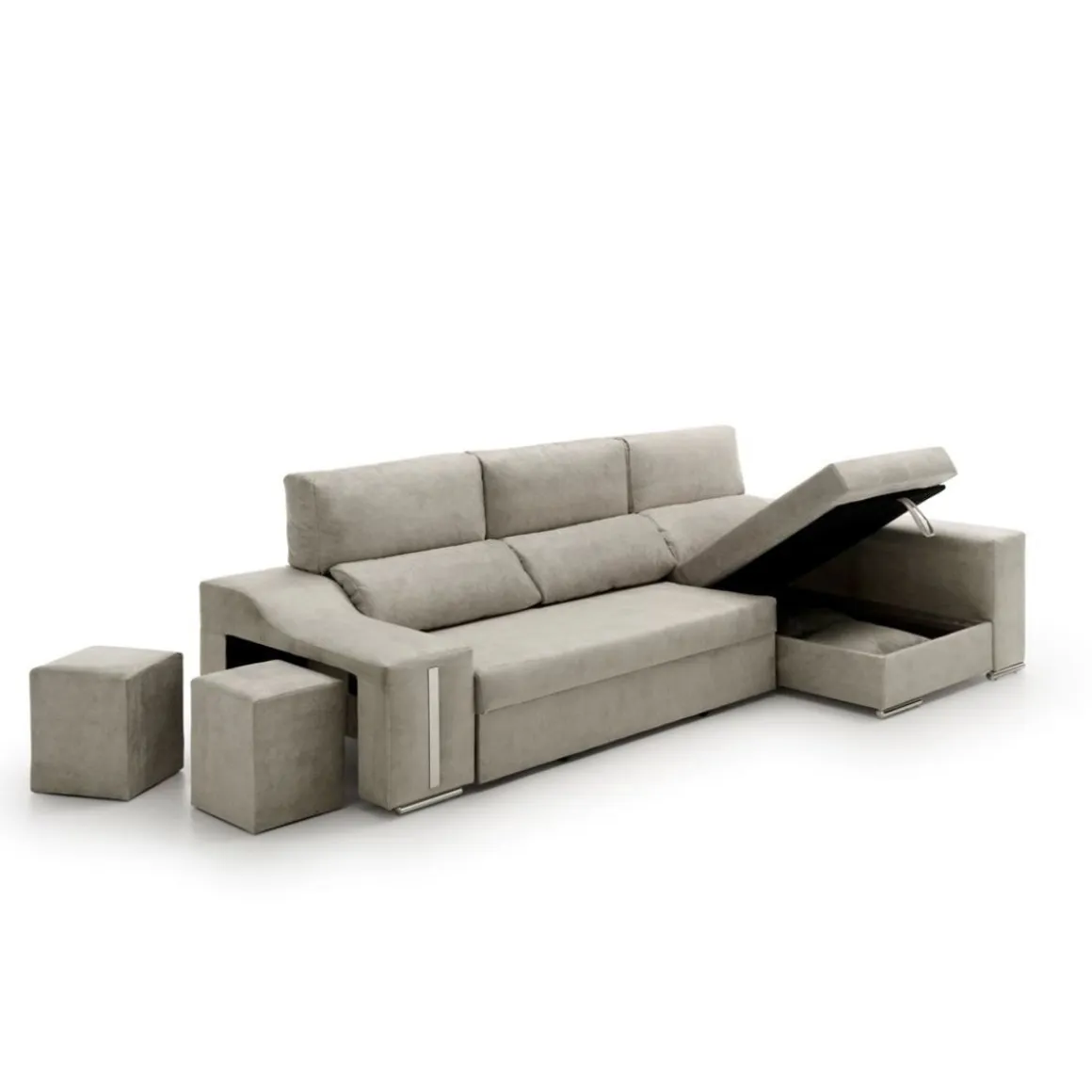 Sofá cama chaiselongue Giuliana Velare 3 plazas + 2 pufs 105x264x145 cm