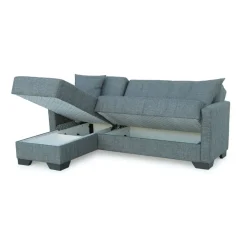 Sofá cama chaiselongue Helen 3 plazas con almacenamiento gris 84x215x60-170 cm