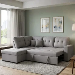 Sofá cama chaiselongue Isis esquinero con 2 cojines gris 96x230x212 cm