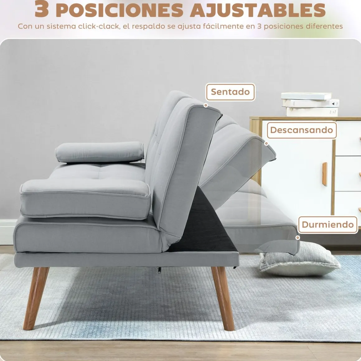 Sofá cama Cotton Homcom 3 plazas respaldo ajustable 78x181x77 cm