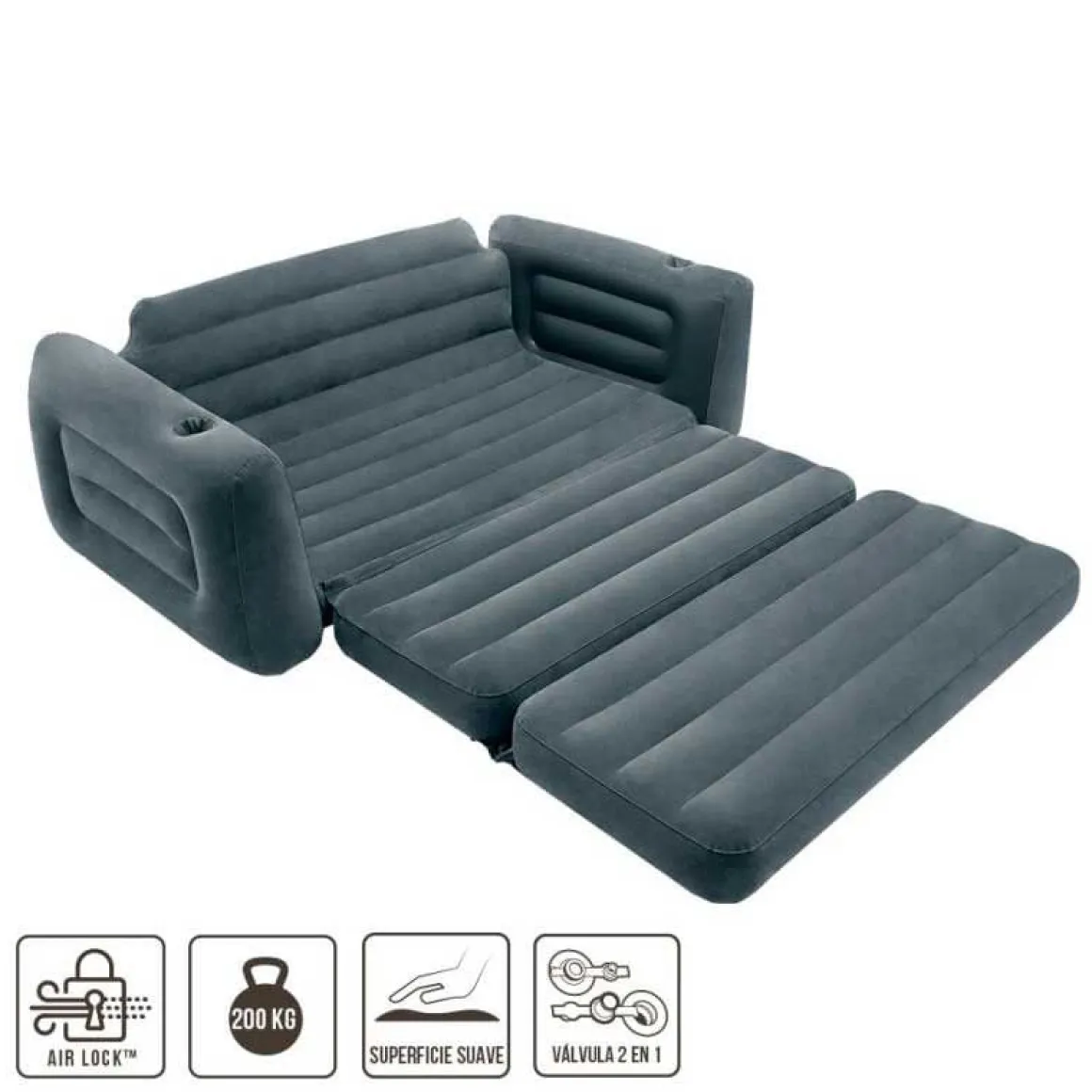 Sofá cama hinchable Intex 2 usuarios gris carbón 66x203x224 cm