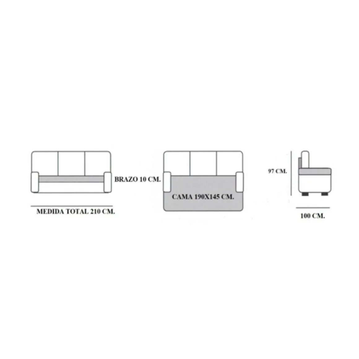 Sofá cama Julieta 3 plazas sistema clic clac marrón 85x184x75 cm