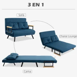 Sofá cama Mangata Homcom 3 en 1 respaldo ajustable 81x102x73 cm