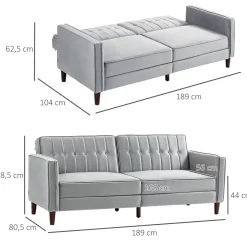 Sofá cama Paulo Homcom 3 plazas respaldo reclinable gris 78,5x189x80,5 cm