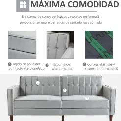 Sofá cama Paulo Homcom 3 plazas respaldo reclinable gris 78,5x189x80,5 cm