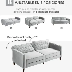 Sofá cama Paulo Homcom 3 plazas respaldo reclinable gris 78,5x189x80,5 cm