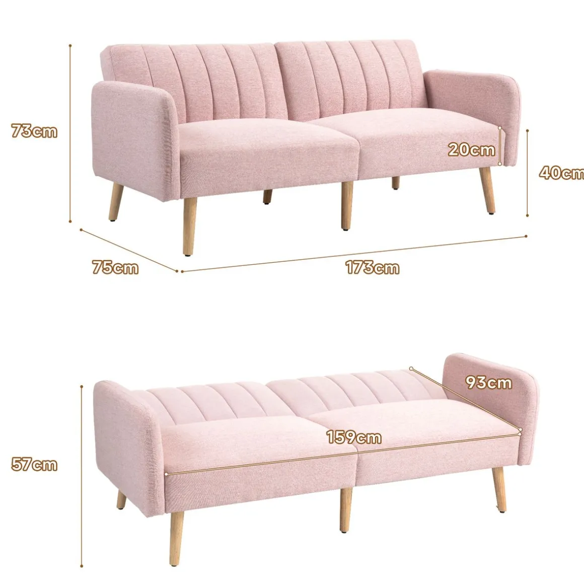 Sofá cama Zoisita Homcom 2 plazas respaldo ajustable 73x173x75 cm