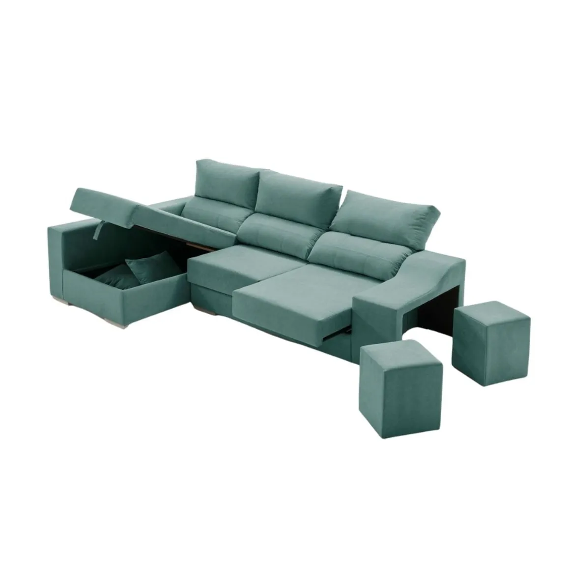 Sofá chaiselongue Amatista 3 plazas con arcón y 2 pufs 102x225x150 cm