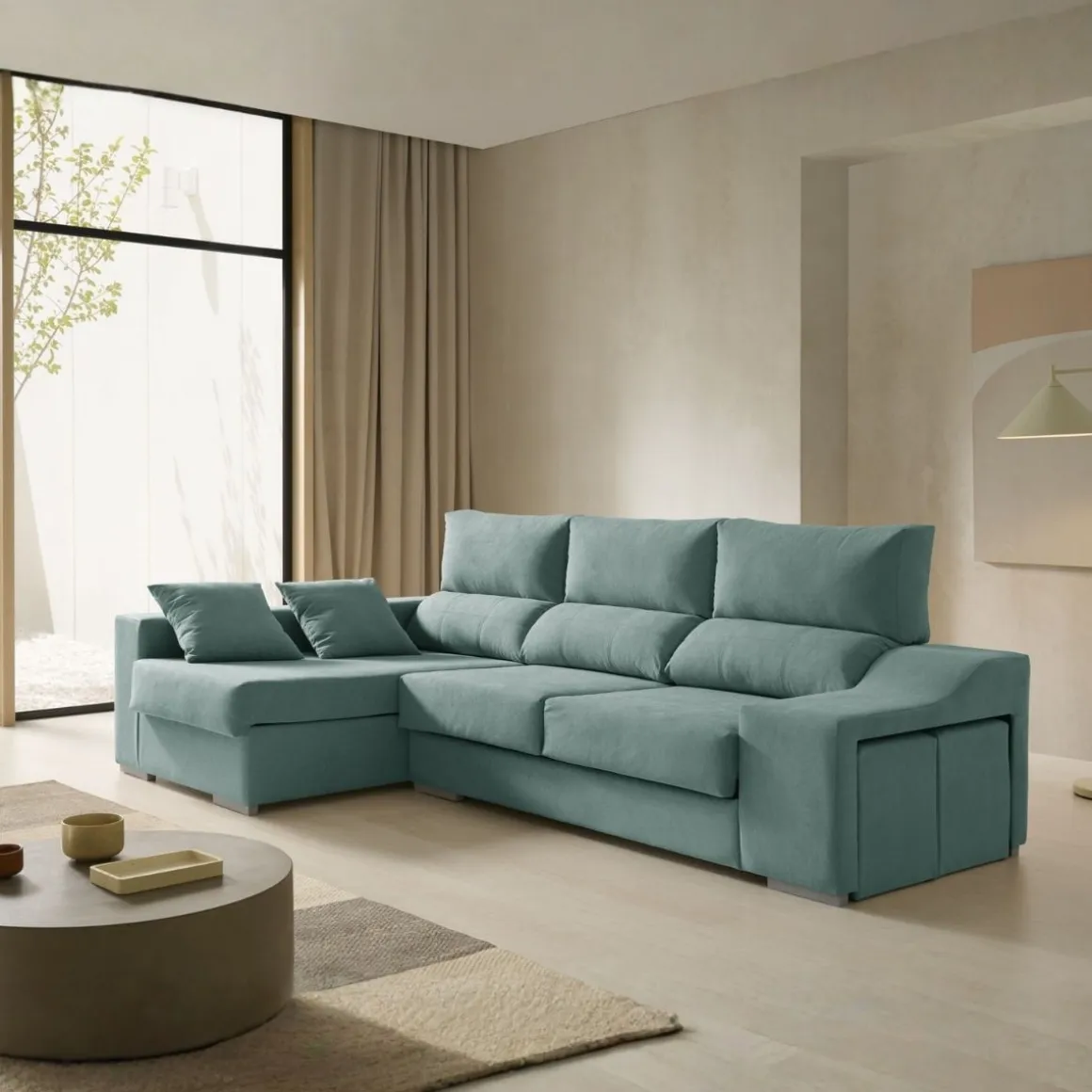 Sofá chaiselongue Amatista 3 plazas con arcón y 2 pufs 102x225x150 cm