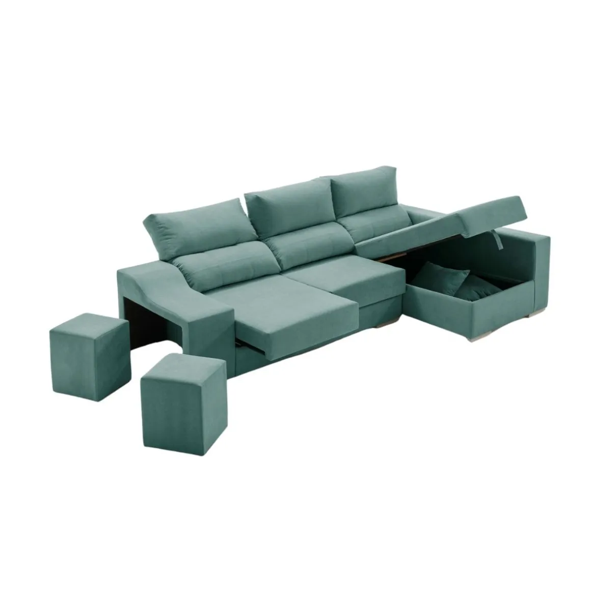 Sofá chaiselongue Amatista 3 plazas con arcón y 2 pufs 102x225x150 cm