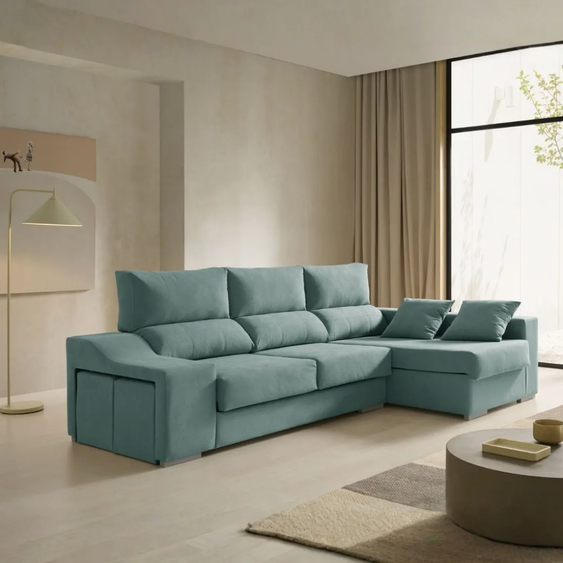 Sofá chaiselongue Amatista 3 plazas con arcón y 2 pufs 102x225x150 cm