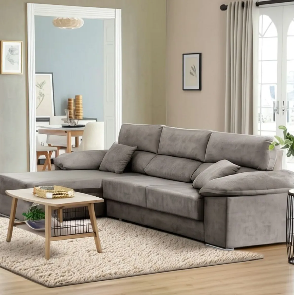 Sofá chaiselongue Beatrice Velare 3 plazas respaldos reclinables 85x260x140 cm