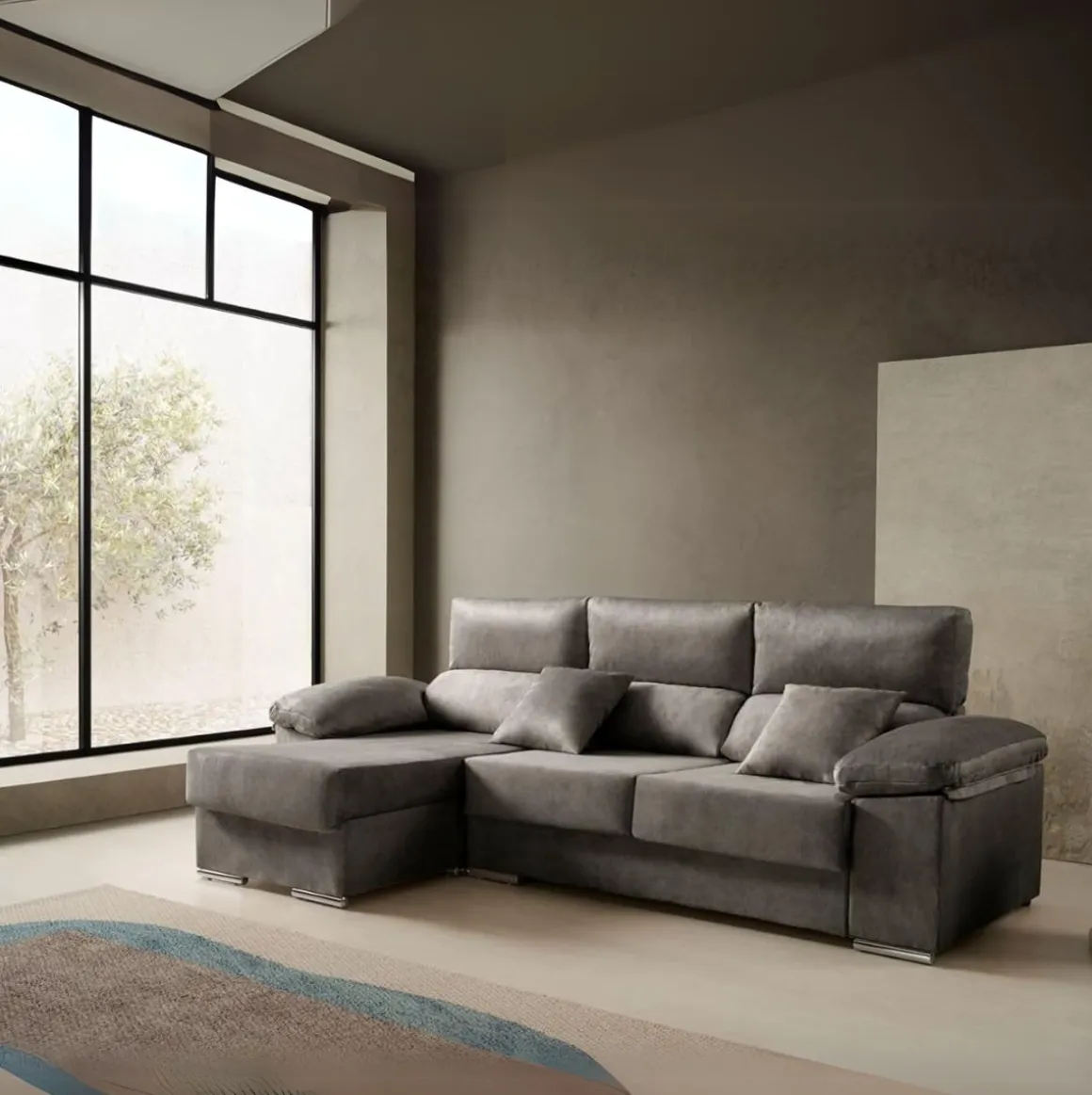 Sofá chaiselongue Beatrice Velare 3 plazas respaldos reclinables 85x260x140 cm