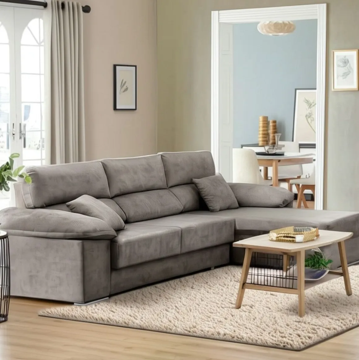 Sofá chaiselongue Beatrice Velare 3 plazas respaldos reclinables 85x260x140 cm