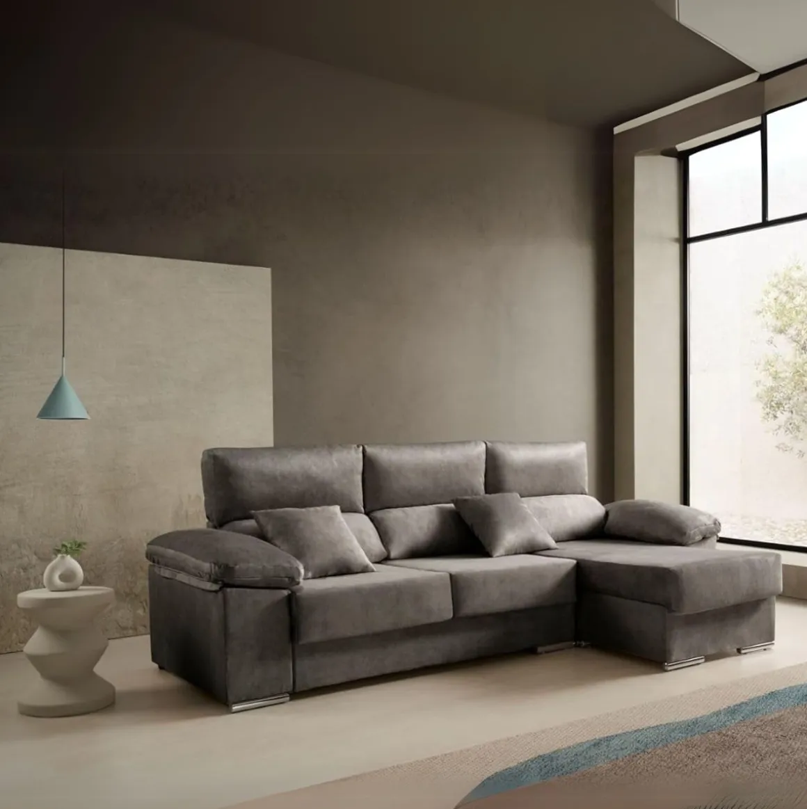 Sofá chaiselongue Beatrice Velare 3 plazas respaldos reclinables 85x260x140 cm