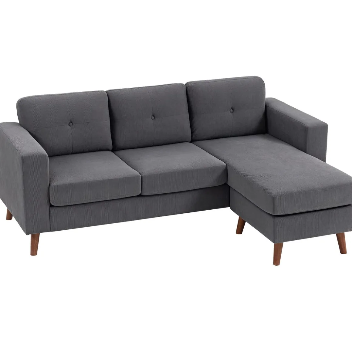 Sofá chaiselongue Bosque Homcom 3 plazas reversible gris oscuro 84x192x137 cm