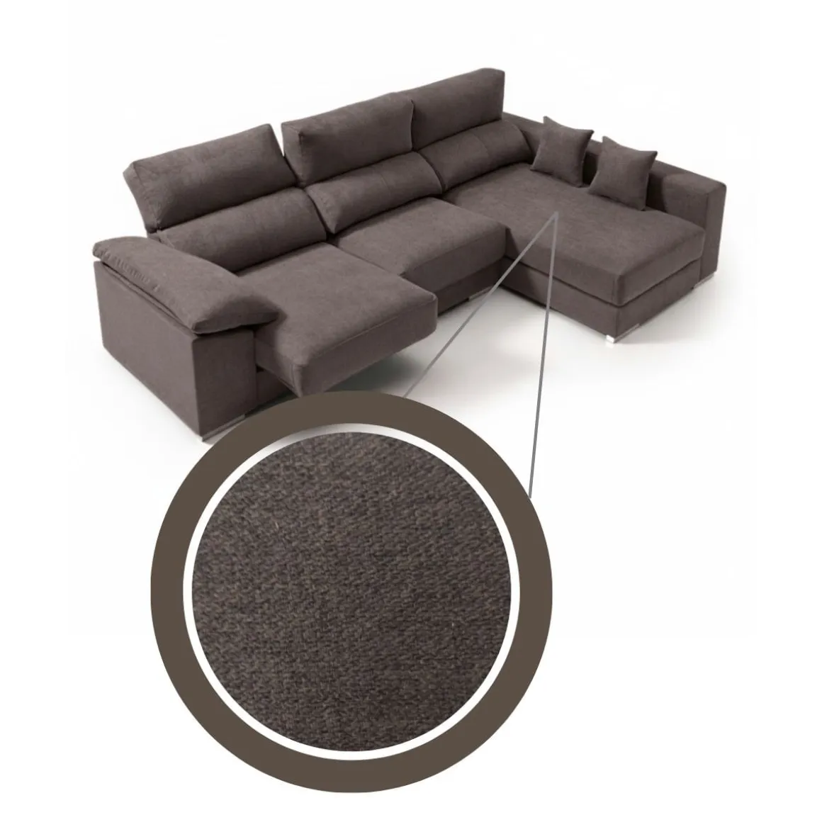Sofá chaiselongue Calgary 3 plazas deslizante y reclinable tela Nevada 290 cm